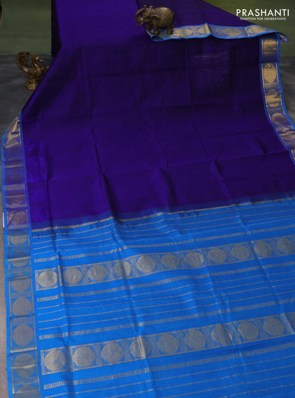 Silk cotton saree blue and cs blue with plain body and rudhraksha zari woven border