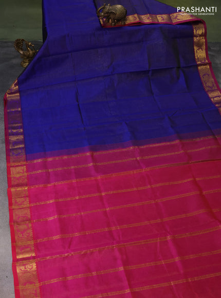Silk cotton saree blue and magenta pink with allover vairaosi pattern and zari woven border