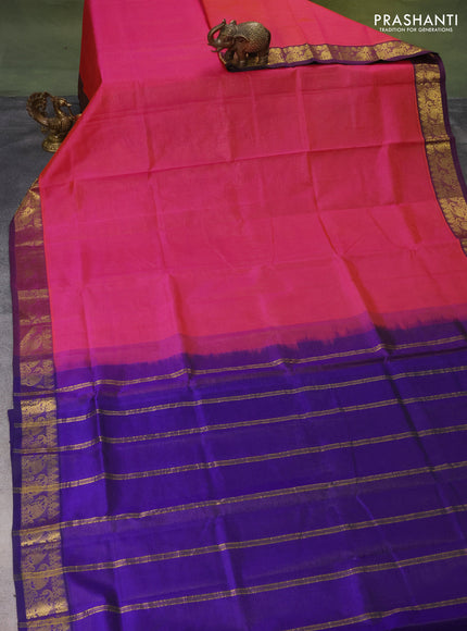 Silk cotton saree dual shade of pinkish orange and blue with allover vairaosi pattern and zari woven border