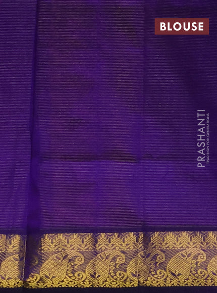 Silk cotton saree dual shade of pinkish orange and blue with allover vairaosi pattern and zari woven border