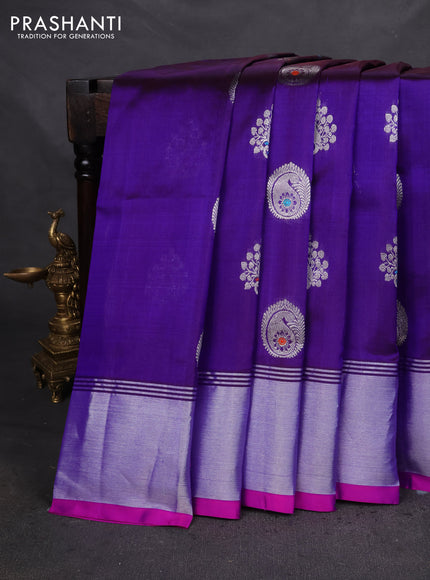 Venkatagiri silk saree blue and pink with silver zari woven buttas and silver zari woven border