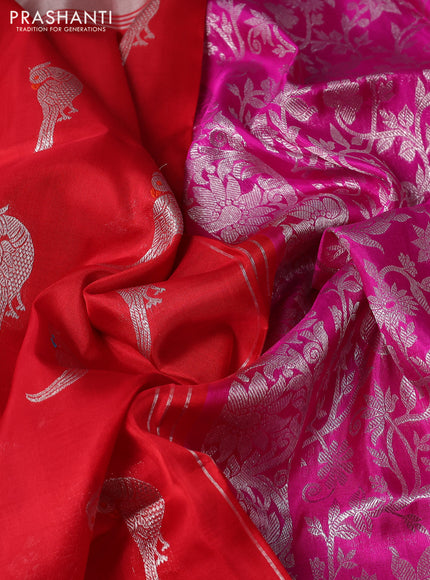 Venkatagiri silk saree red and pink with silver zari woven buttas and silver zari woven border