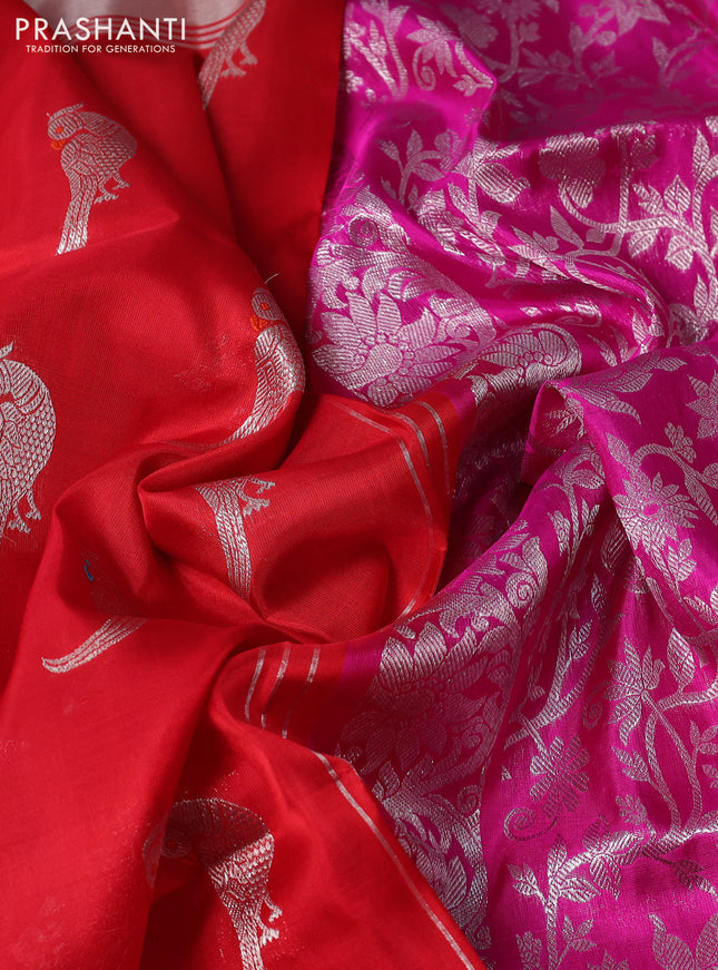 Venkatagiri silk saree red and pink with silver zari woven buttas and silver zari woven border