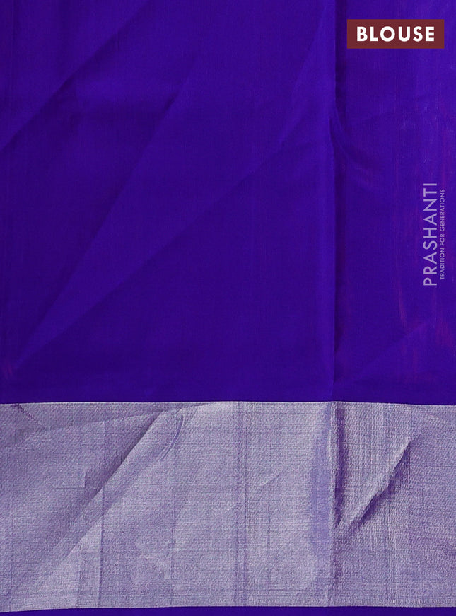 Venkatagiri silk saree dual shade of pinkish orange and blue with allover jamdhani design weaving and silver zari woven border