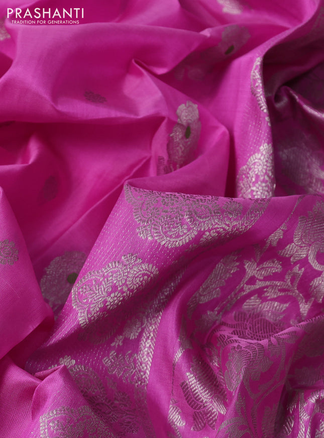 Venkatagiri silk saree light pink with silver zari woven floral buttas and silver zari woven border