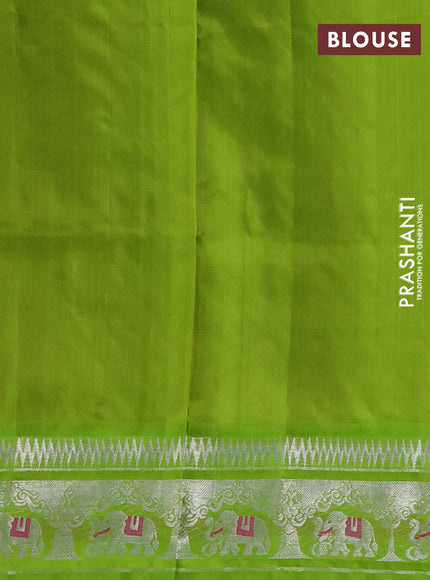 Venkatagiri silk saree peach pink and light green with silver zari woven buttas and silver zari woven border