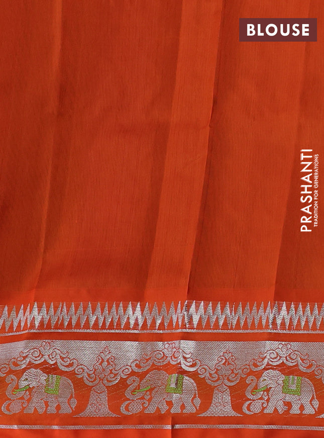 Venkatagiri silk saree deep maroon and orange with silver zari woven buttas and silver zari woven border