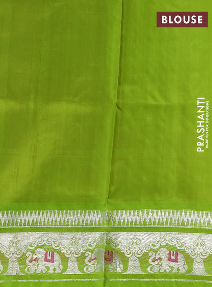Venkatagiri silk saree peach pink and light green with silver zari woven buttas and silver zari woven border