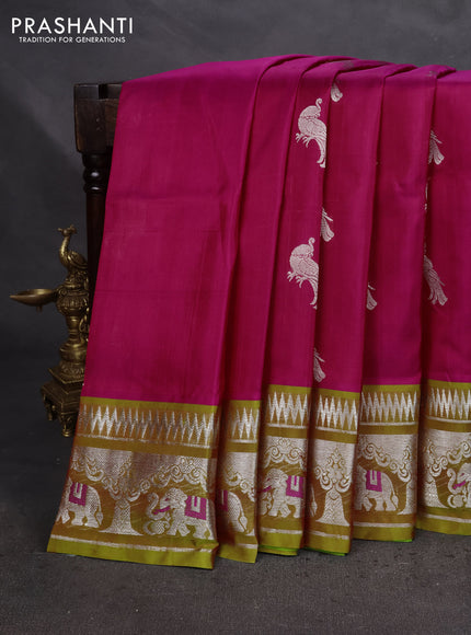 Venkatagiri silk saree pink and light green with silver zari woven buttas and silver zari woven border