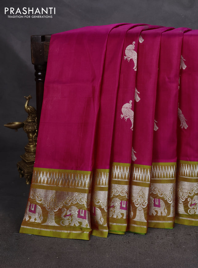 Venkatagiri silk saree pink and light green with silver zari woven buttas and silver zari woven border
