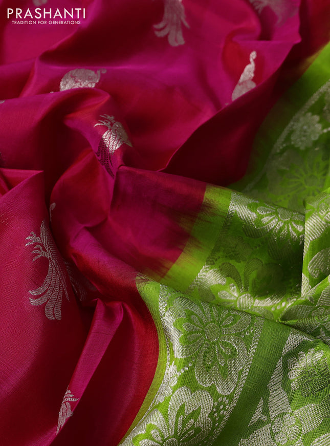 Venkatagiri silk saree pink and light green with silver zari woven buttas and silver zari woven border