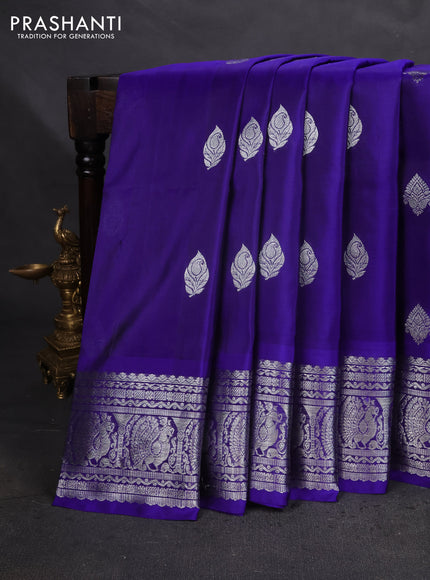 Venkatagiri silk saree blue with silver zari woven buttas and silver zari woven border