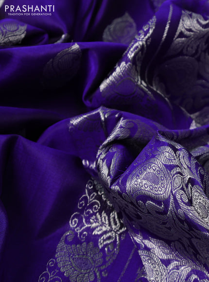 Venkatagiri silk saree blue with silver zari woven buttas and silver zari woven border