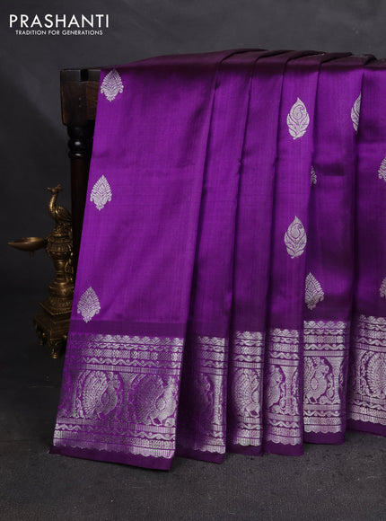 Venkatagiri silk saree purple with silver zari woven buttas and silver zari woven border