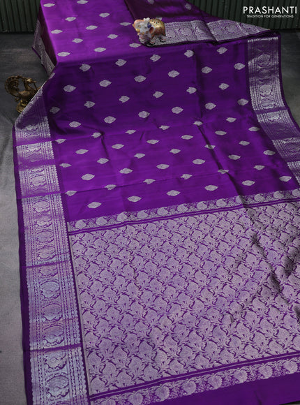 Venkatagiri silk saree purple with silver zari woven buttas and silver zari woven border