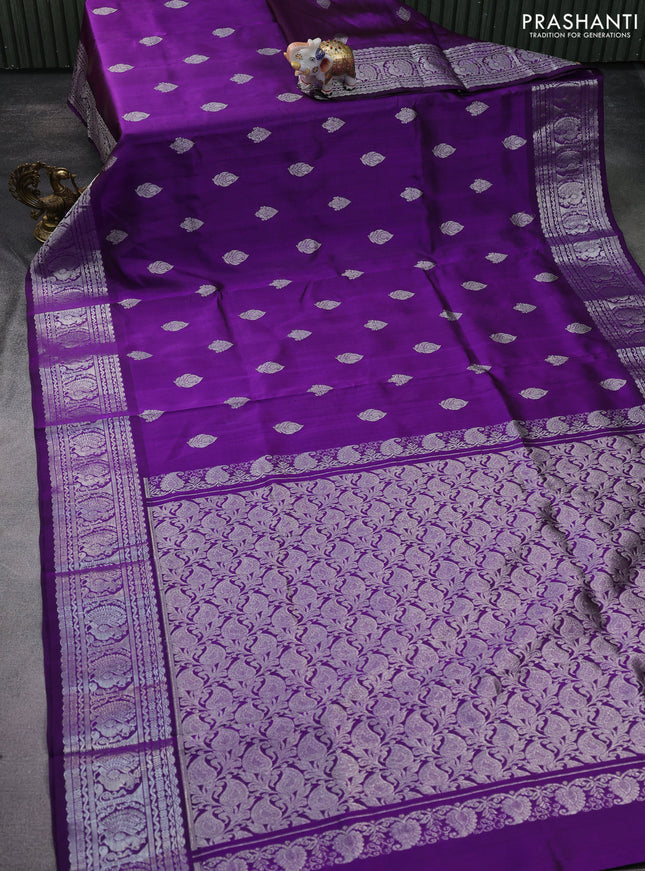 Venkatagiri silk saree purple with silver zari woven buttas and silver zari woven border