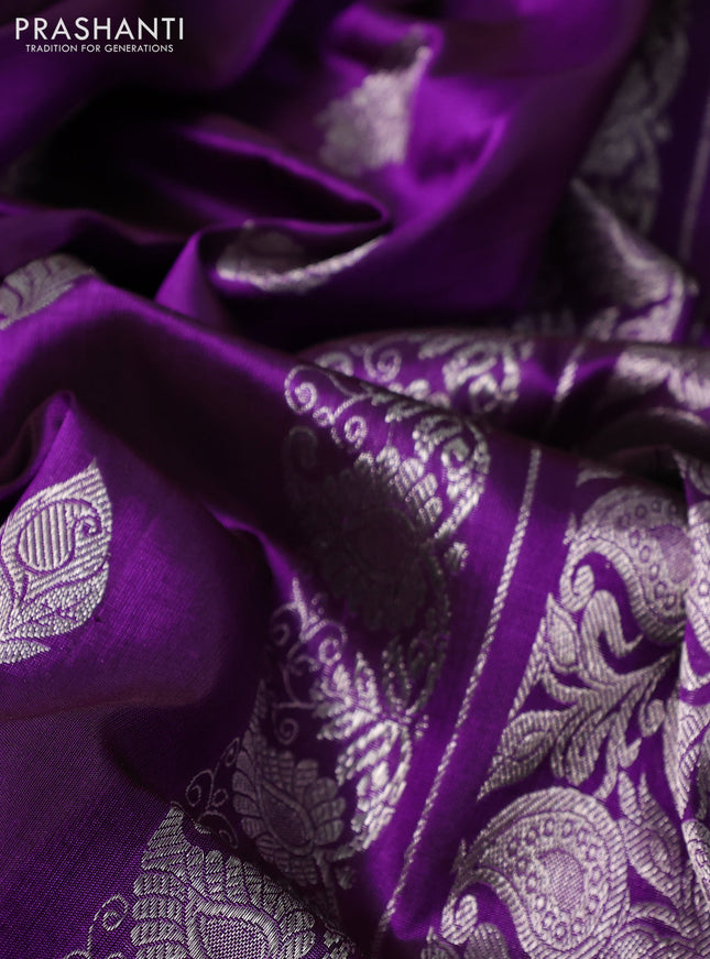 Venkatagiri silk saree purple with silver zari woven buttas and silver zari woven border