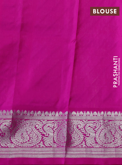 Venkatagiri silk saree lime yellow and pink with allover silver zari weaves & buttas and silver zari woven border