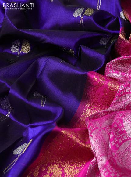 Venkatagiri silk saree blue and pink with silver & gold zari woven floral buttas and silver zari woven paithani border