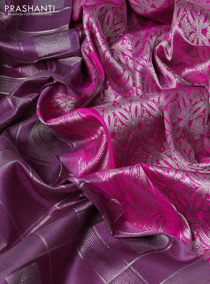 Venkatagiri silk saree pastel lavender and pink with silver zari checks & buttas and silver zari woven border