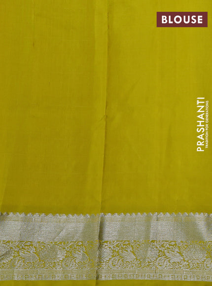 Venkatagiri silk saree lime yellow with silver zari checks & buttas and silver zari woven border