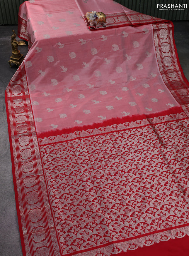 Venkatagiri silk saree red shade with silver zari woven buttas and silver zari woven border