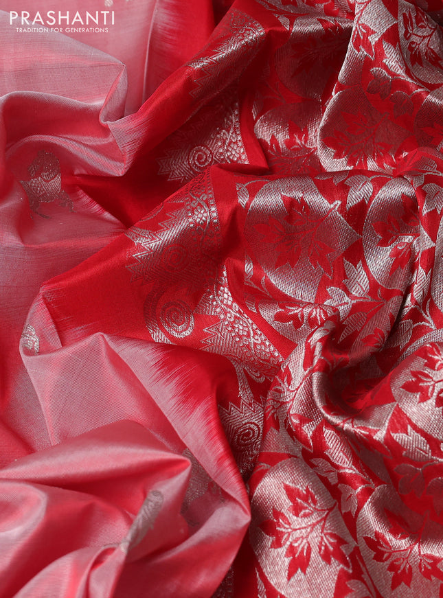 Venkatagiri silk saree red shade with silver zari woven buttas and silver zari woven border