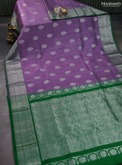Venkatagiri silk saree pastel lavender and green with silver zari woven buttas and silver zari woven border