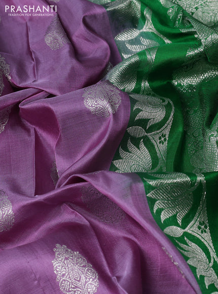 Venkatagiri silk saree pastel lavender and green with silver zari woven buttas and silver zari woven border