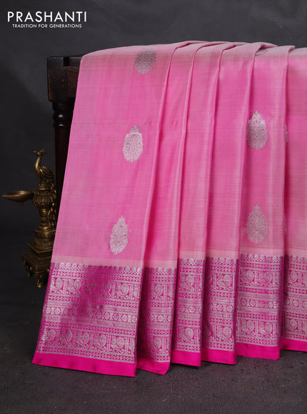 Venkatagiri silk saree light pink and pink with silver zari woven buttas and silver zari woven border