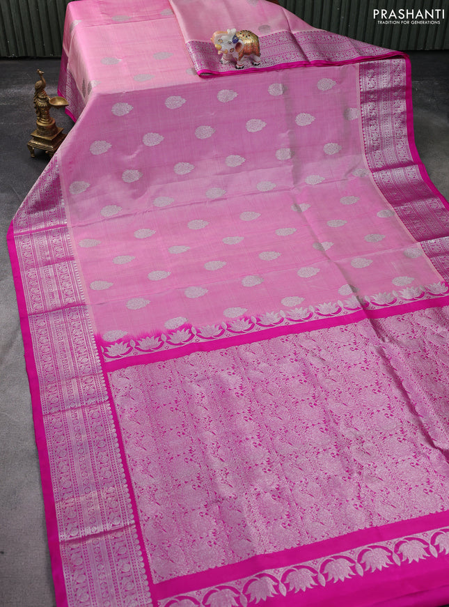 Venkatagiri silk saree light pink and pink with silver zari woven buttas and silver zari woven border