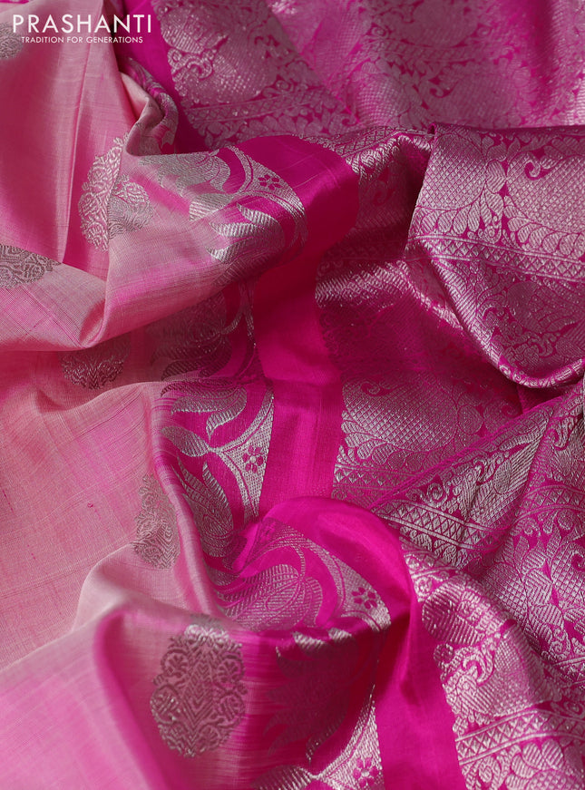Venkatagiri silk saree light pink and pink with silver zari woven buttas and silver zari woven border