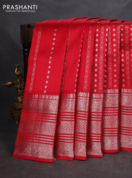 Venkatagiri silk saree red with allover silver zari woven butta weaves and long silver zari woven border