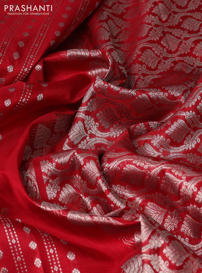 Venkatagiri silk saree red with allover silver zari woven butta weaves and long silver zari woven border
