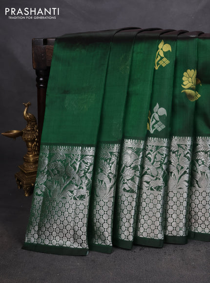 Venkatagiri silk saree green with silver & gold zari woven floral buttas and long silver zari woven border