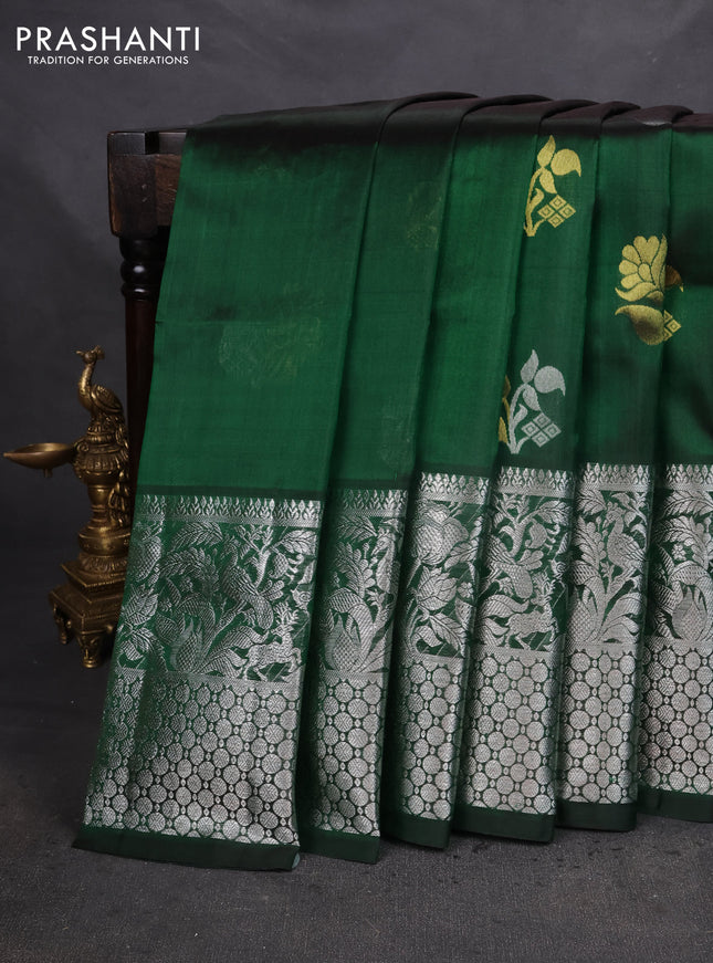 Venkatagiri silk saree green with silver & gold zari woven floral buttas and long silver zari woven border