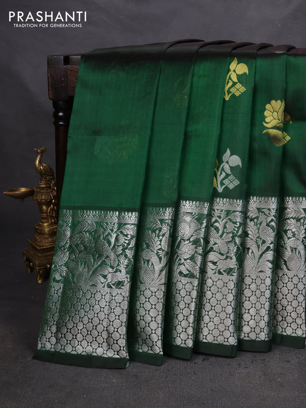 Venkatagiri silk saree green with silver & gold zari woven floral buttas and long silver zari woven border