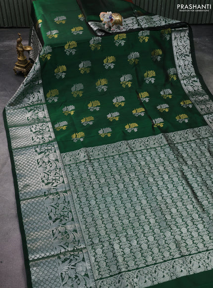 Venkatagiri silk saree green with silver & gold zari woven floral buttas and long silver zari woven border