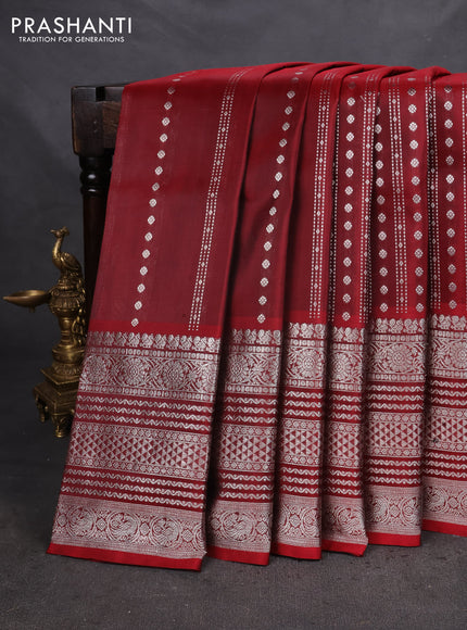 Venkatagiri silk saree maroon with allover silver zari woven butta weaves and long silver zari woven border