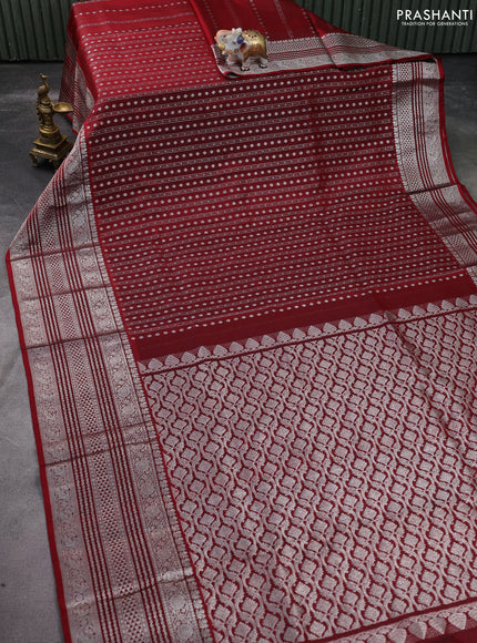 Venkatagiri silk saree maroon with allover silver zari woven butta weaves and long silver zari woven border