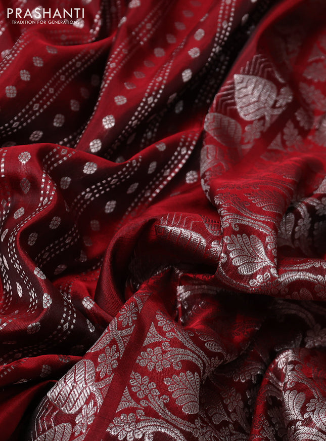 Venkatagiri silk saree maroon with allover silver zari woven butta weaves and long silver zari woven border