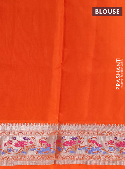 Venkatagiri silk saree light pink and dual shade of pinkish orange with silver zari woven buttas and silver zari woven border
