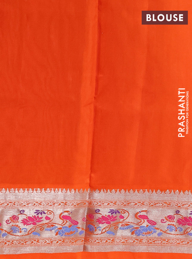 Venkatagiri silk saree light pink and dual shade of pinkish orange with silver zari woven buttas and silver zari woven border