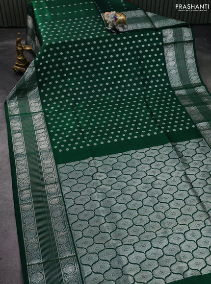 Venkatagiri silk saree green with allover silver zari woven buttas and long silver zari woven border