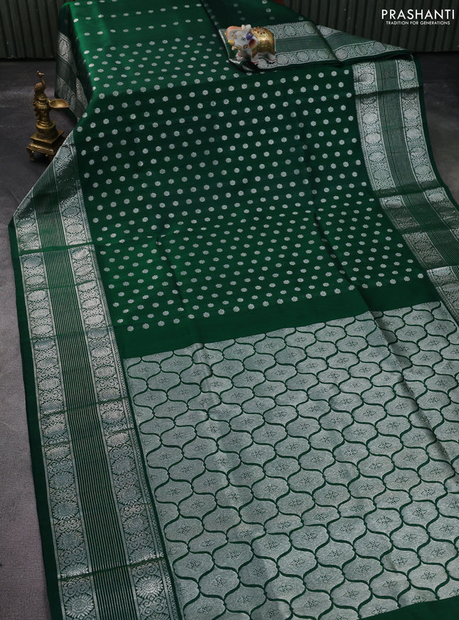 Venkatagiri silk saree green with allover silver zari woven buttas and long silver zari woven border