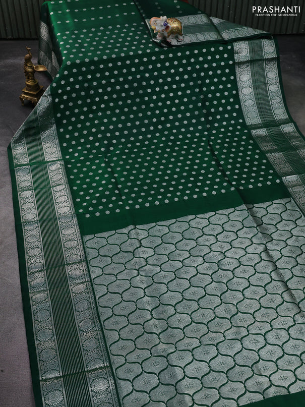 Venkatagiri silk saree green with allover silver zari woven buttas and long silver zari woven border