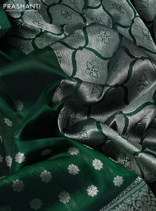 Venkatagiri silk saree green with allover silver zari woven buttas and long silver zari woven border