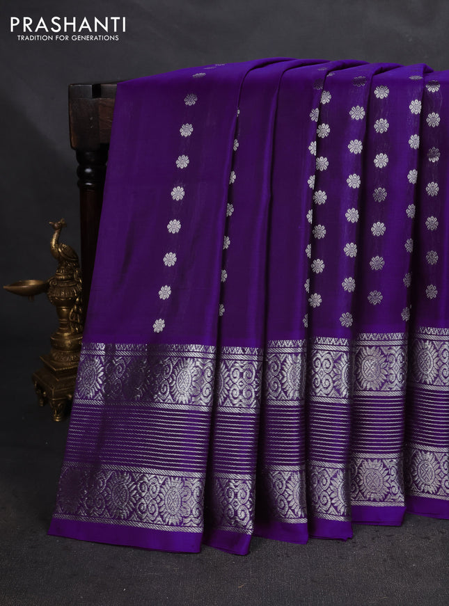 Venkatagiri silk saree purple with allover silver zari woven buttas and long silver zari woven border