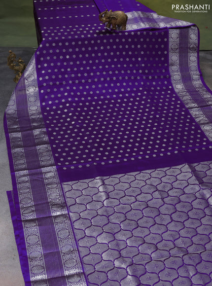 Venkatagiri silk saree purple with allover silver zari woven buttas and long silver zari woven border