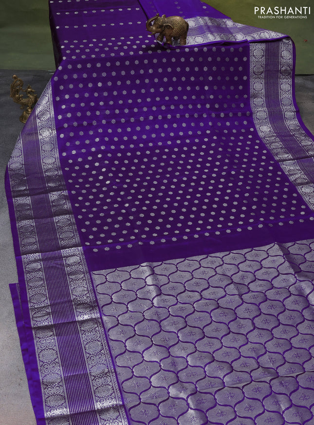 Venkatagiri silk saree purple with allover silver zari woven buttas and long silver zari woven border